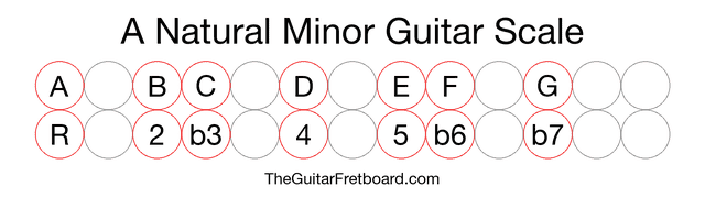 Notes in the A Natural Minor Guitar Scale