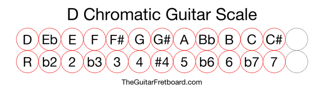 Notes in the D Chromatic Guitar Scale
